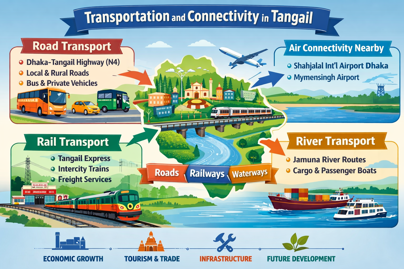 Exploring Transportation and Connectivity in Tangail: Roads, Railways, Rivers & Future Developments